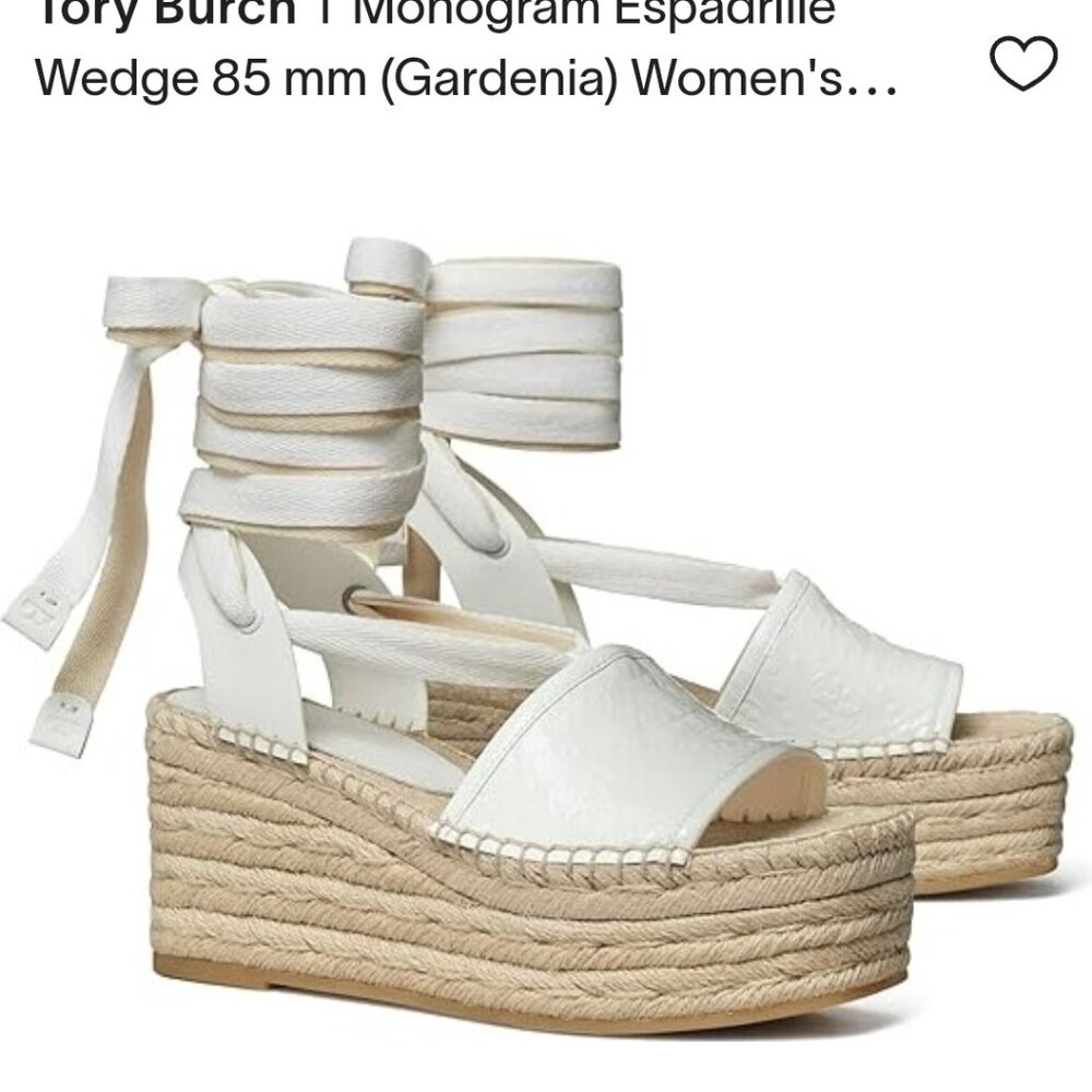 TORY BURCH T Monogram Wedge Espadrille 85MM Size 8 NEW Designer Boho Summertime